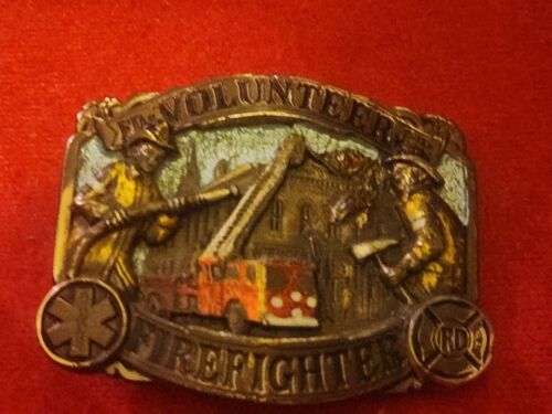 Volunteer Brass Firefighter FD Emergency Collectible Vtg Belt Buckle - Picture 3 of 12