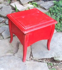 ANTIQUE Oak SHOE SHINE STAND Queen Anne legs Cast Iron rest Primitive RED Paint