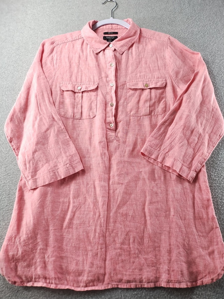 Jones & Co Women's Shirt Pink Size M Button Up 100% Linen 3