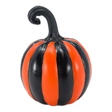 Orange and Black Striped Pumpkin Halloween Figurine Decoration 4 Inch Gourd