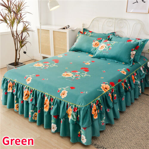 3PCS set Romantic Flower Ruffled Bedskirt Sheet Wrap Around Bedspread Pillowcase - Bild 12 von 21