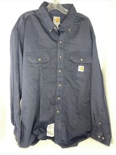Carhartt FR Button Down Navy Blue Safety Cotton shirt Sz XL ARC 2 NFPA 2112