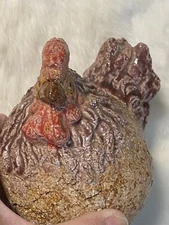 Vintage Primative Hen Statue Pottery Rooster Farmhouse 6” X 5.5”