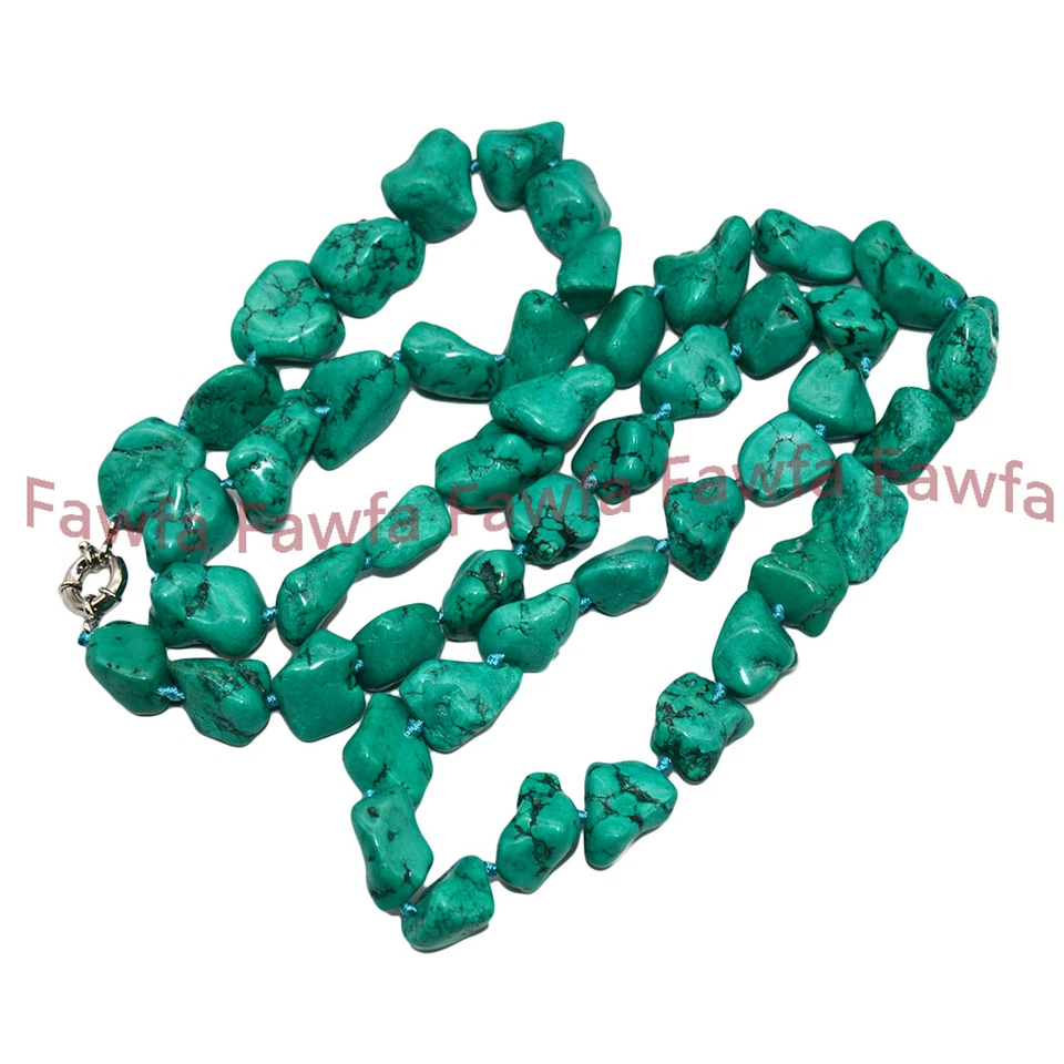 Conjunto de pendientes collar pulsera pepita irregular 15-18 mm verde turquesa cuentas Foto 4 de 4