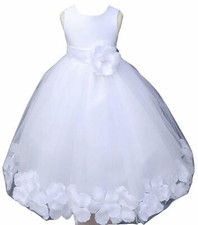 NWT White Flower Petal Flower Girl Dress First Communion Dress Girls Pageant NEW