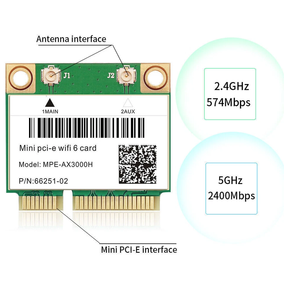 MPE-AX3000H WiFi 6 Mini PCI-E WiFi Card Dual Band BT5.2 Wireless Network Adapter - Image 4 of 4