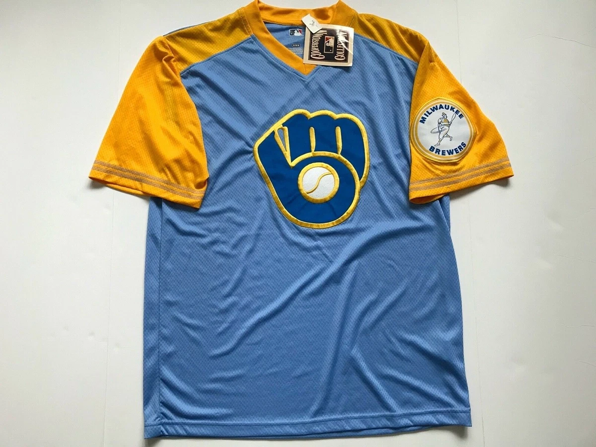 Majestic Cooperstown Collection Milwaukee Brewers Retro Logo Jersey Shirt  NWT