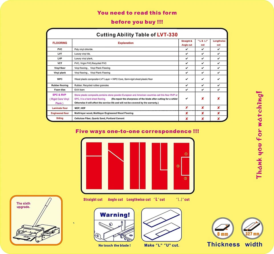 Cortador de tablones de vinilo MantisTol LVT-330 13" para piso de tablones VCT, LVT, WPC, SPC; Foto 3 de 4