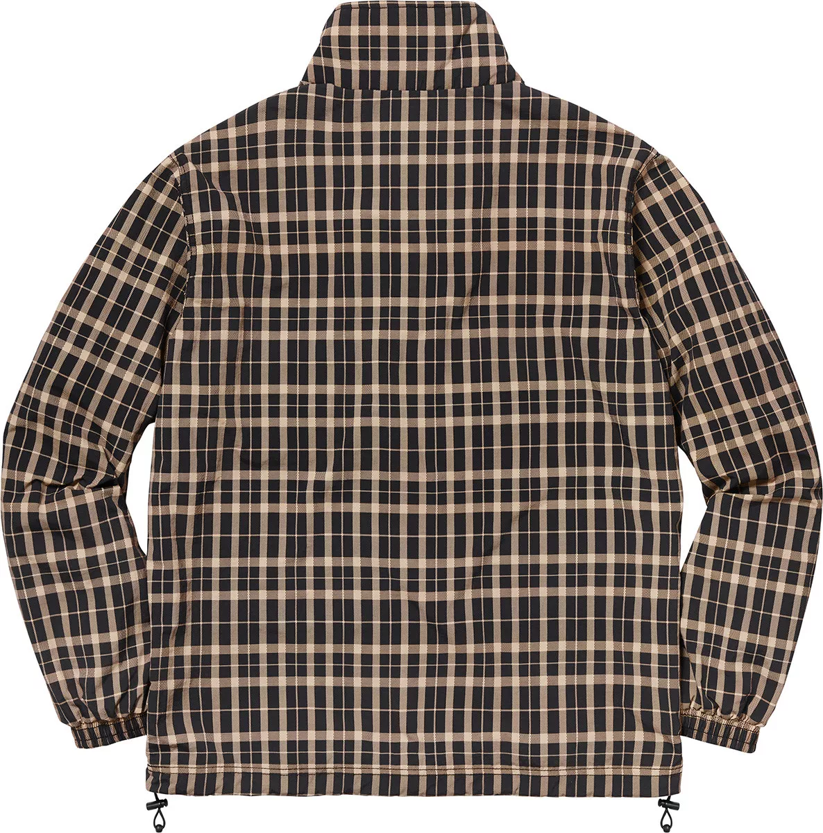 Supreme Nylon Plaid Pullover Jacket Half Zip Kangaroo Pocket Box Logo L Tan