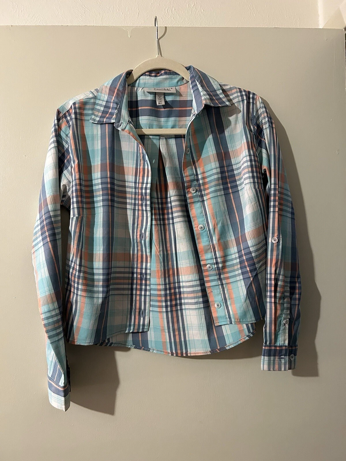 Coolibar extra small women sun shirt blue plaid