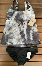  104 Nike Swim Women's Tankini Set 2-pc S Small Black Tie Dye Scoop Neck