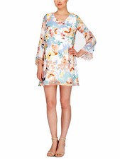 CATHERINE Size L Floral Print Lace-Trim Shift Dress YELLOW WHITE