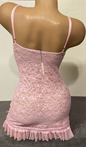 Vintage Victorias Secret Pink Lace Nylon Chemise Slip Chemise Nightie NWT #16B1 - Picture 4 of 15