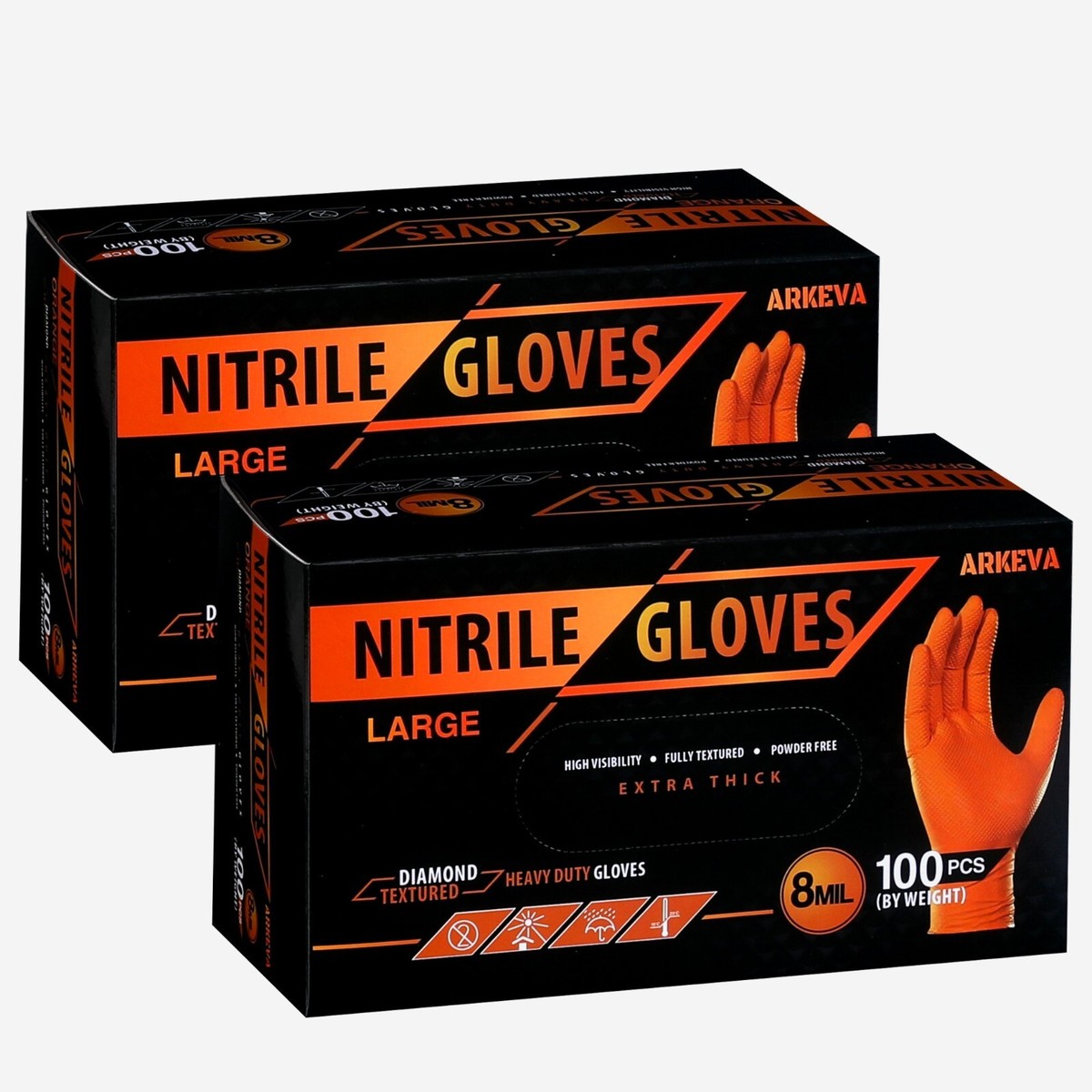 DuraSkin 2028HO Orange Nitrile Disposable Gloves, 8 mil Thickness, Powder Free, Embossed Diamond Grip, 100 gloves per dispenser DuraSkin 2028HO Orange Nitrile Disposable Gloves, 8 mil Thickness, Powder Free, Embossed Diamond Grip, 100 gloves per dispenser