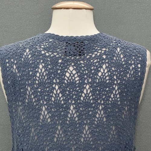 Vintage Erika Womens Sweater S Blue Crochet Sleeveless Vest Cottagecore Granny - Picture 6 of 13
