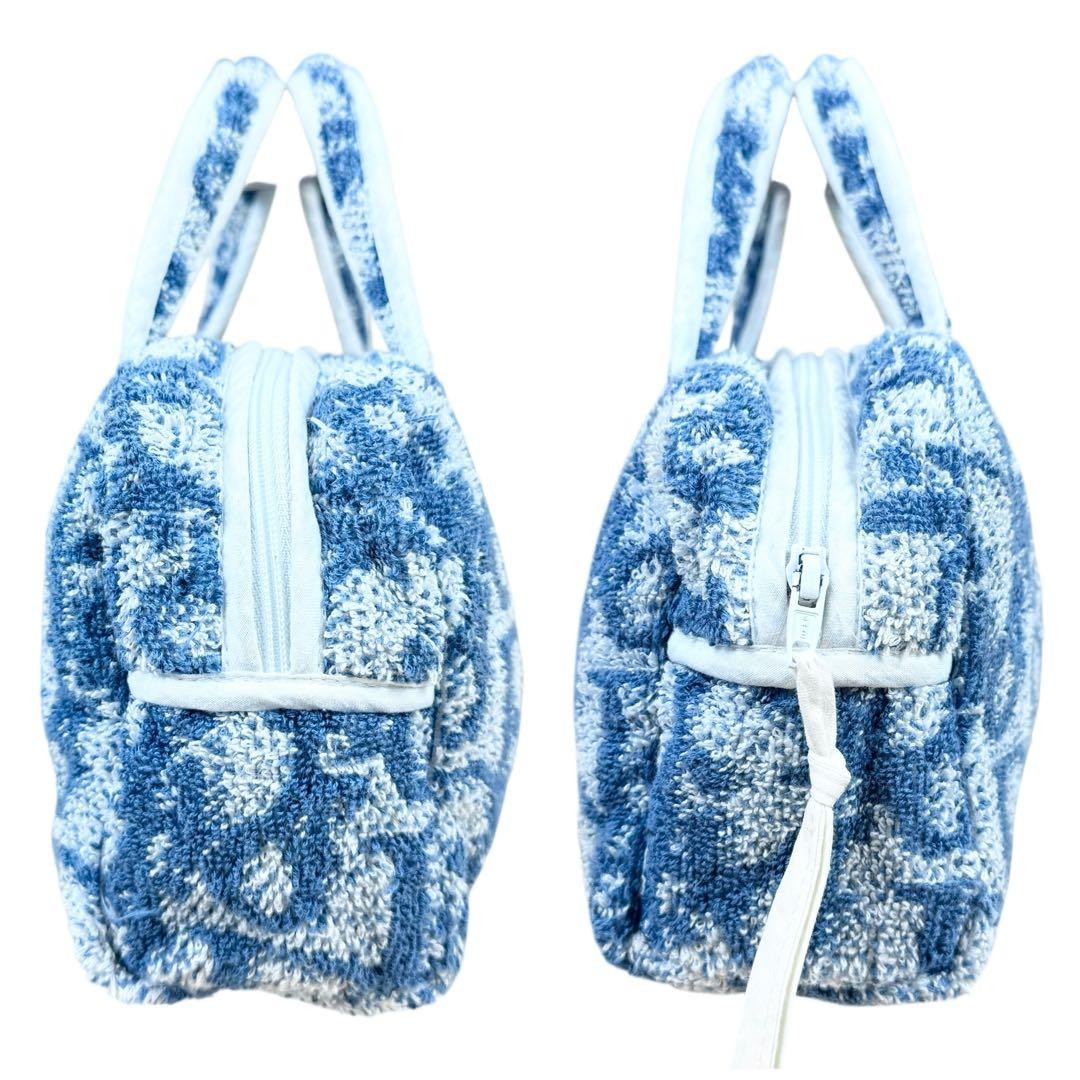 Christian Dior Mini Boston Bag Cotton White Blue Trotter Terry Women's Authentic thumbnail 4