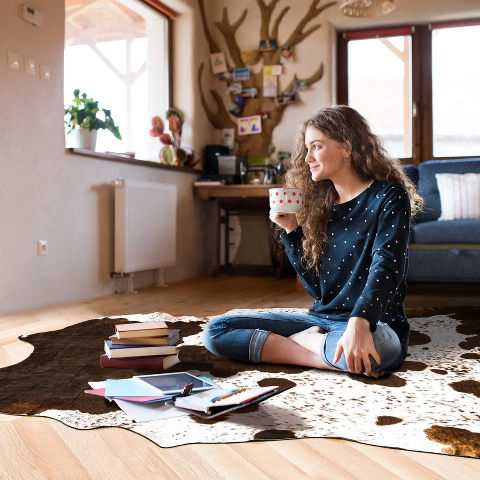 Alfombra de piel de vaca 3,6 X 2,3 pies, linda alfombra de piel de vaca para sala de estar dormitorio Western Ho Foto 4 de 4