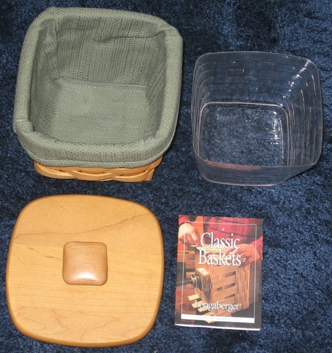 Longaberger TEASPOON Basket w/ Sage Green liner, plastic protector & Lid 11665 - Picture 2 of 7