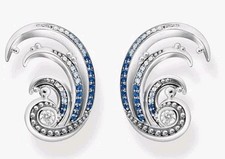 Thomas Sabo Genuine Wave Earrings Sterling Silver Blue Cubic Large Stud
