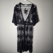 Kimono Lace Duster Women's S Black Sheer Boho Fairy Whimsigoth Dark Romantic