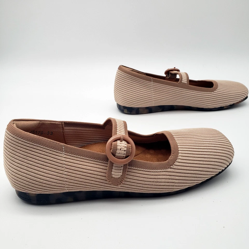 Ros Hommerson Naomi Mujer Taupe Crema Cómodo Pisos Mary Janes Talla 7 M Nuevo Sin Caja Foto 3 de 4