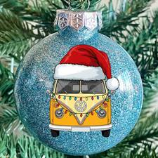 VW Volkswagen Bus Christmas Ornament Yellow bus w christmas lights customizable