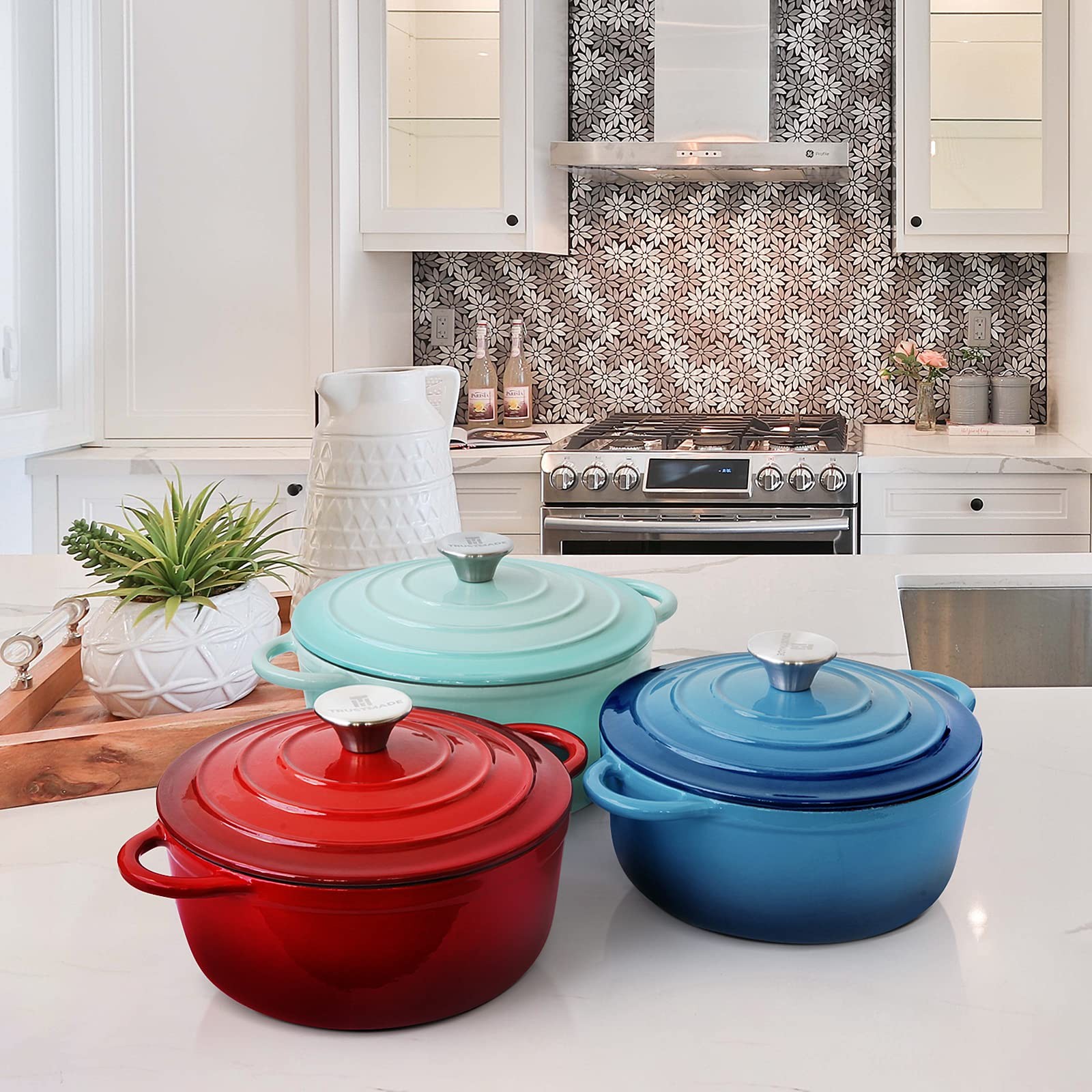 4.5 QT Cast Iron Dutch Oven Enamel Coated Cookware Pot with Self Basting Lid