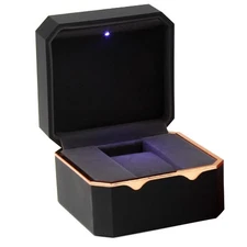 LED Light Watch Case Antidust Display Storage Holder Luxury Jewelry Box Black,