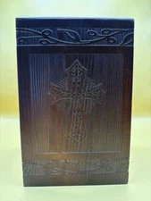 Cremation Urn Wooden Carved Cross Large Adult Ashes Box Funeral Memorial 222Ci