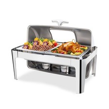 Roll Top Chafing Dish Buffet Set,9 Quart Rectangular Stainless Steel Chafer Home