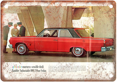 1965 AMC Rambler Ambassor Vintage Auto Ad Retro Look Metal Sign A12449