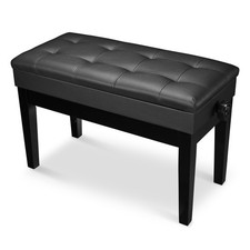 Adjustable Duet Piano Bench PU Leather Padded Wooden Keyboard Stool w/ Storage