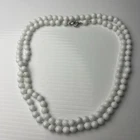 Vintage 60s 70s White Round Milk Glass Knotted Beaded Necklace Jewelry 30”