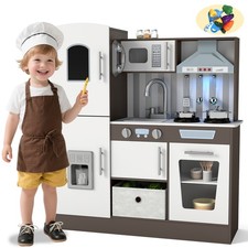 Kids Wooden Pretend Play Kitchen Cooking Set Playset Toddler Gift Sound, Light