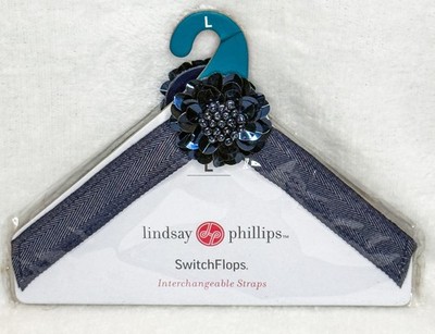 Lindsay Phillips SwitchFlops Strap Navy Herringbone Denim Fabric Bead Floral  Lg