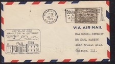 1929 FIRST FLIGHT COVER FROM  HAMILTON ON TO DETROIT MI USA #C1 5¢ F-VF