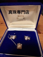 Pearl Cufflinks Button Set Silver Tone Classic Must-Have NO BOX Pre-Owned K