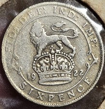 1922 UK Six Pence Silver Coin; 100+ Year-Old European Treasure!