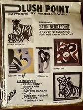 Vtg 1970s Mod Colorful Elephant Satin Needlepoint Kit Plush Point Marcia Podell