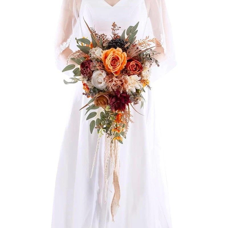 Elegant Silk Rose Bridal Bouquet Cascading Flowers Wedding Decor Keepsake New - Image 2 of 4