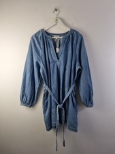 M&S Women's Belted Denim Dress Blue Long Sleeves NEW