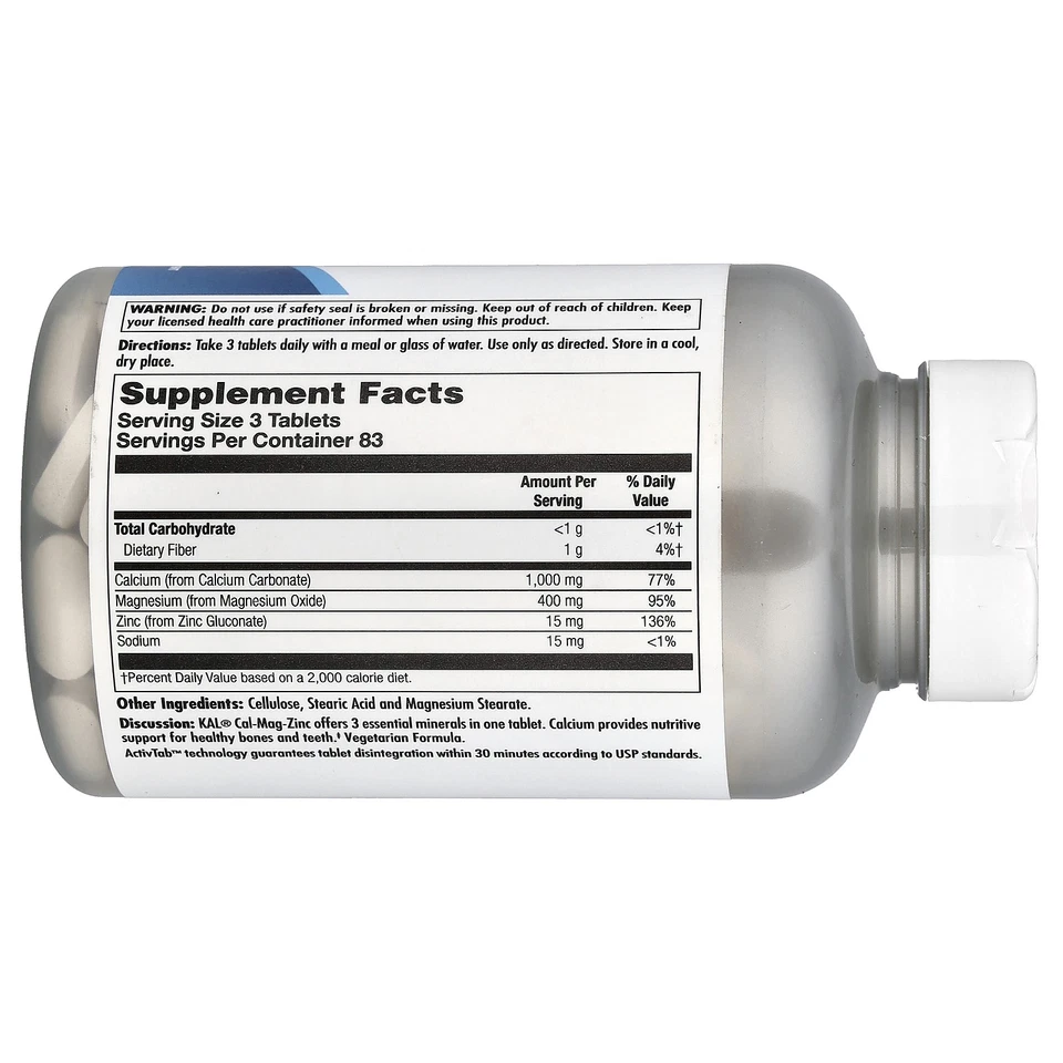 Cal/Mag/Zinc, Alta Potencia, 250 Comprimidos Foto 2 de 2