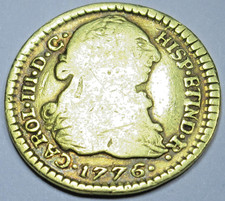 1776 Spanish Gold 1 Escudo Genuine Antique Old 1700's US Colonial Doubloon Coin