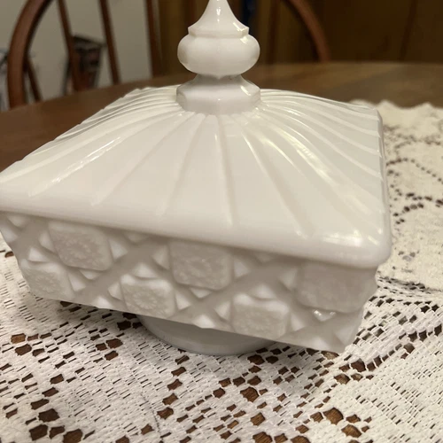 vintage milk glass candy dish with lid