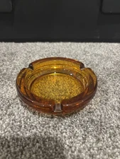 Vintage Amber Glass Cigar Ashtray 4 Inch Round