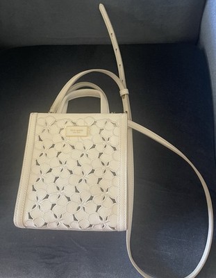 Kate Spade Manhattan Eyelet Mini Tote Floral White Purse Handbag Crossbody Bag