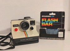 Original Polaroid SX-70 OneStep White Rainbow Stripe Land Camera New Flashcube