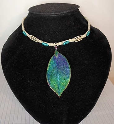 handmade hemp necklace colorful leaf metal pendant with beads