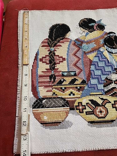 Complete Native American Finished Cross Stitch Embroidery Square Patch 18x14" - Picture 2 of 3