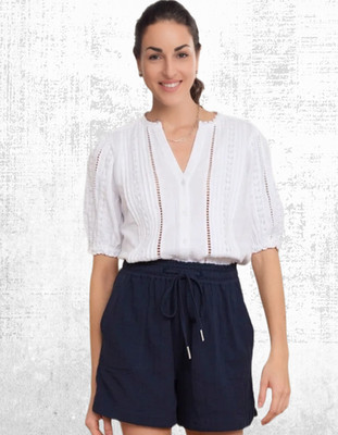 Damen-Shorts WYSE Baumwolle Selene Double Gaze Midnight Navy UVP 95 £
